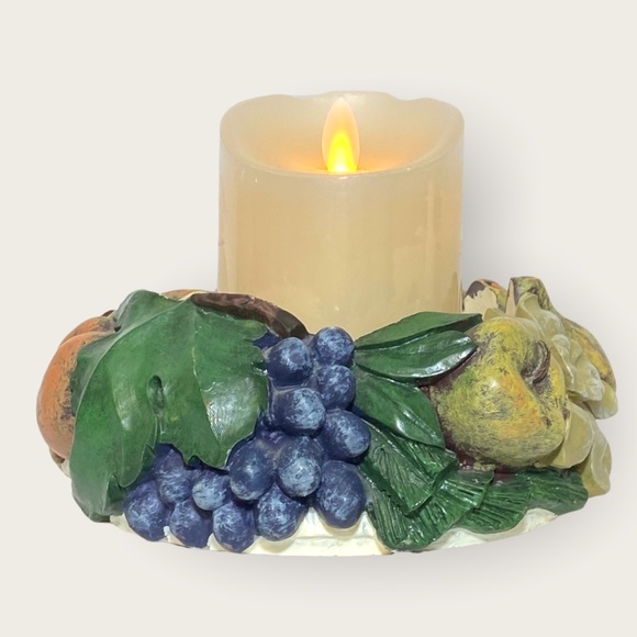 VTG Fruit Compote Candle Holder • NWOT Scott Living Flameless LED Pillar Candle